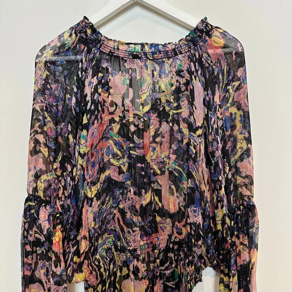 IRO Paris Ramona Dress Ruffle Trimmed Metallic Printed Chiffon Midi 40 - Picture 11 of 11